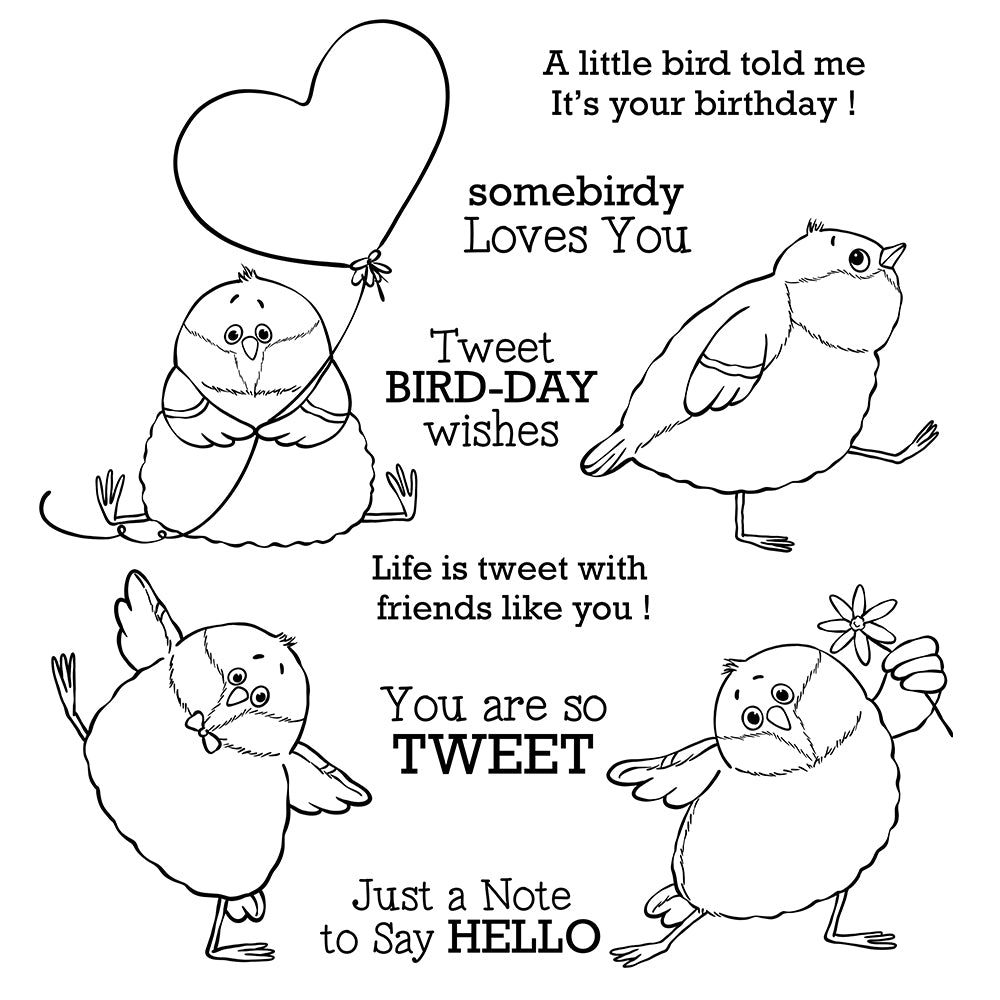 Cute Funny Fatty Birds With Heart Balloon Clear Stamp YX1200-S
