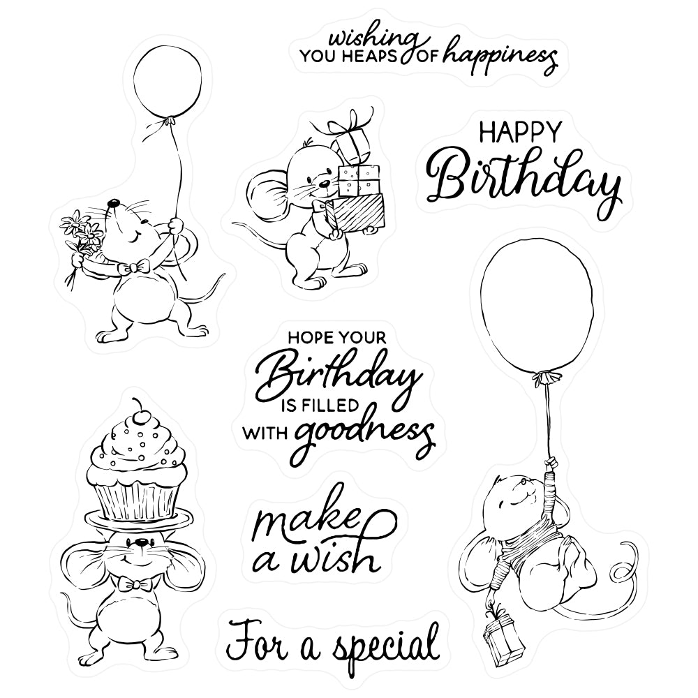 Adorable Mouse And Cupcake Happy Birthday Clear Stamp YX584-S