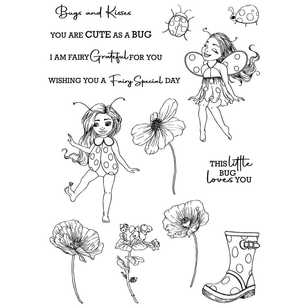 Spring Flowers And Ladybug Girl Fairy Clear Stamp YX1132-S