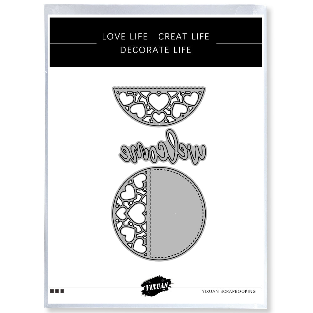 Round Welcome Hearts Shaker Metal Cutting Dies Set YX1040