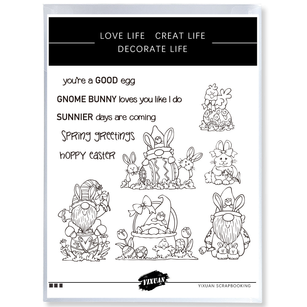 Colorful Easter Eggs Gnome Clear Stamp YX1005-S