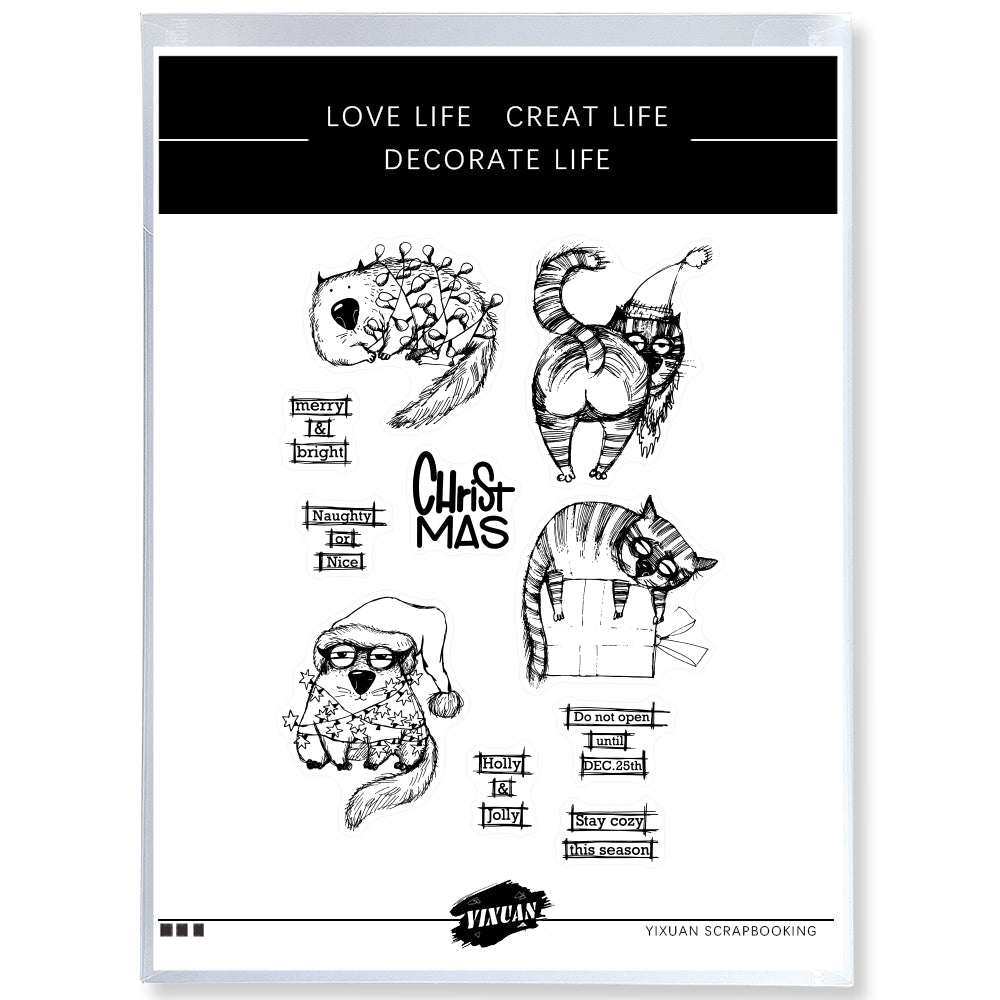 Funny Cats And Christmas Decoration Party Clear Stamp YX856-S
