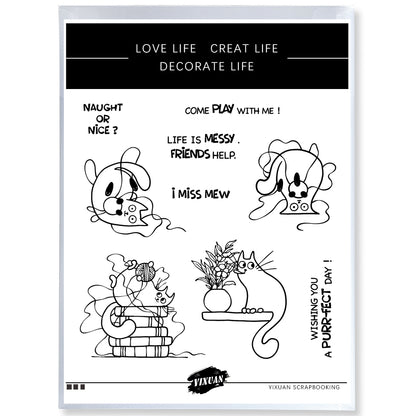 Lovely Pet Cats And Books Cutting Dies And Stamp Set YX1092-S+D