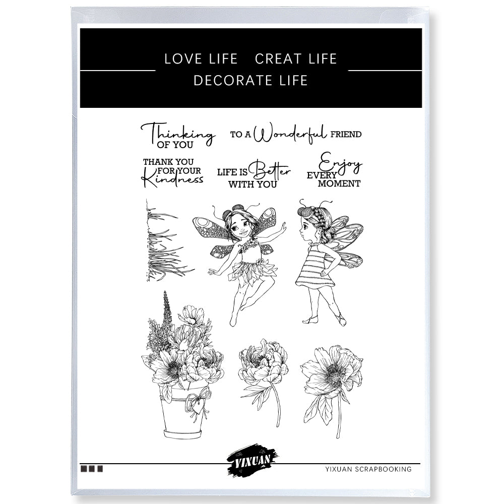 Spring Flowers And Beautiful Dragonfly Girls Fairy Clear Stamp YX1129-S