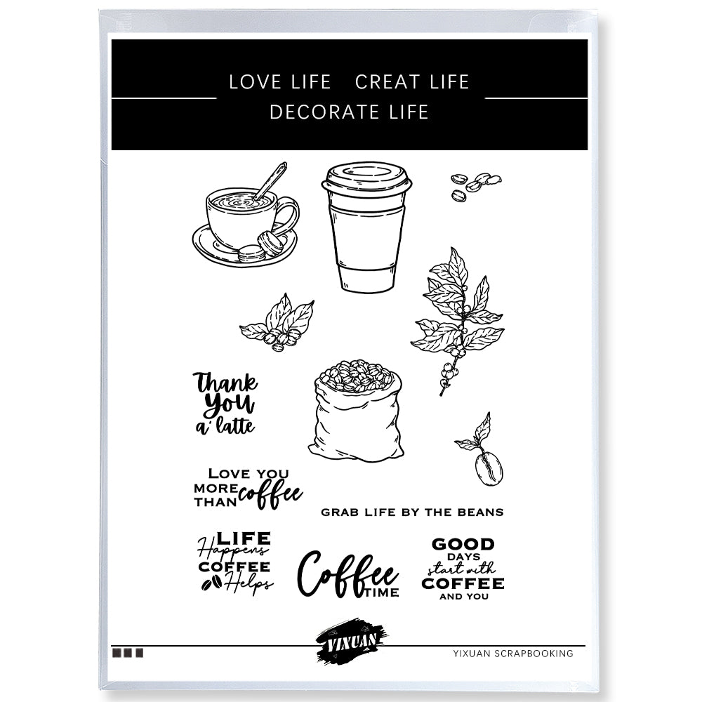 Coffee Beans And Coffee Cups Clear Stamp YX1075-S