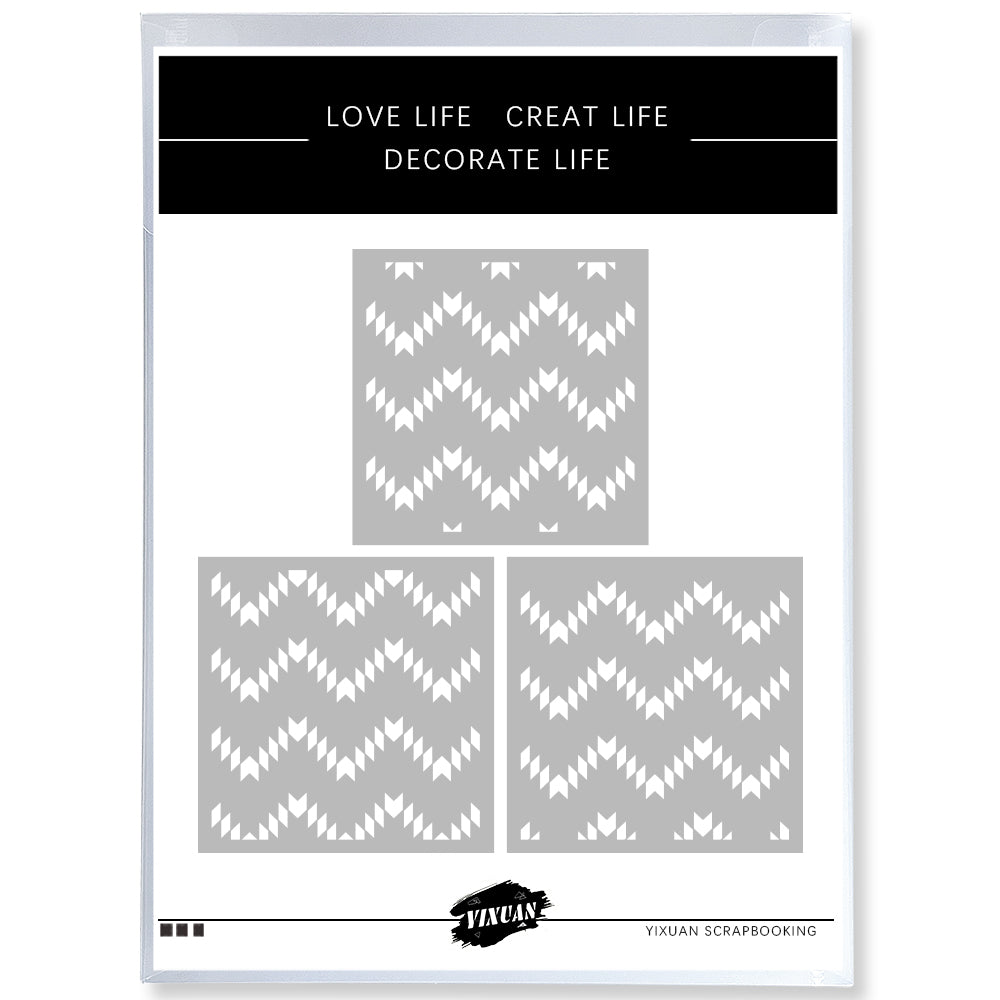 3PCS Geometric Waves Plastic Stencils For Decor Scrapbooking Cards Background 20220817-121