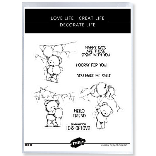 Cute Doll Bear Holding Balloons Clear Stamp YX724-S