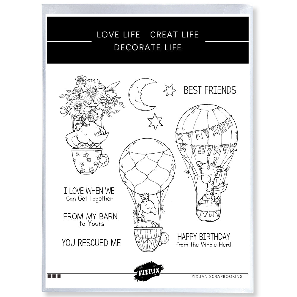 Cute Animals On Hot Air Balloons Cutting Dies And Stamp Set YX1180-S+D