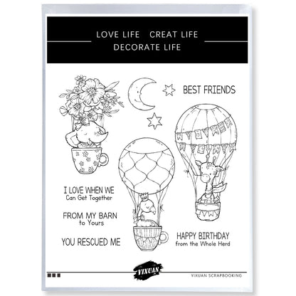 Cute Animals On Hot Air Balloons Cutting Dies And Stamp Set YX1180-S+D