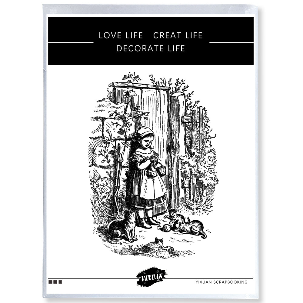 Retro Painting Little Girl Clear Stamp YX1029