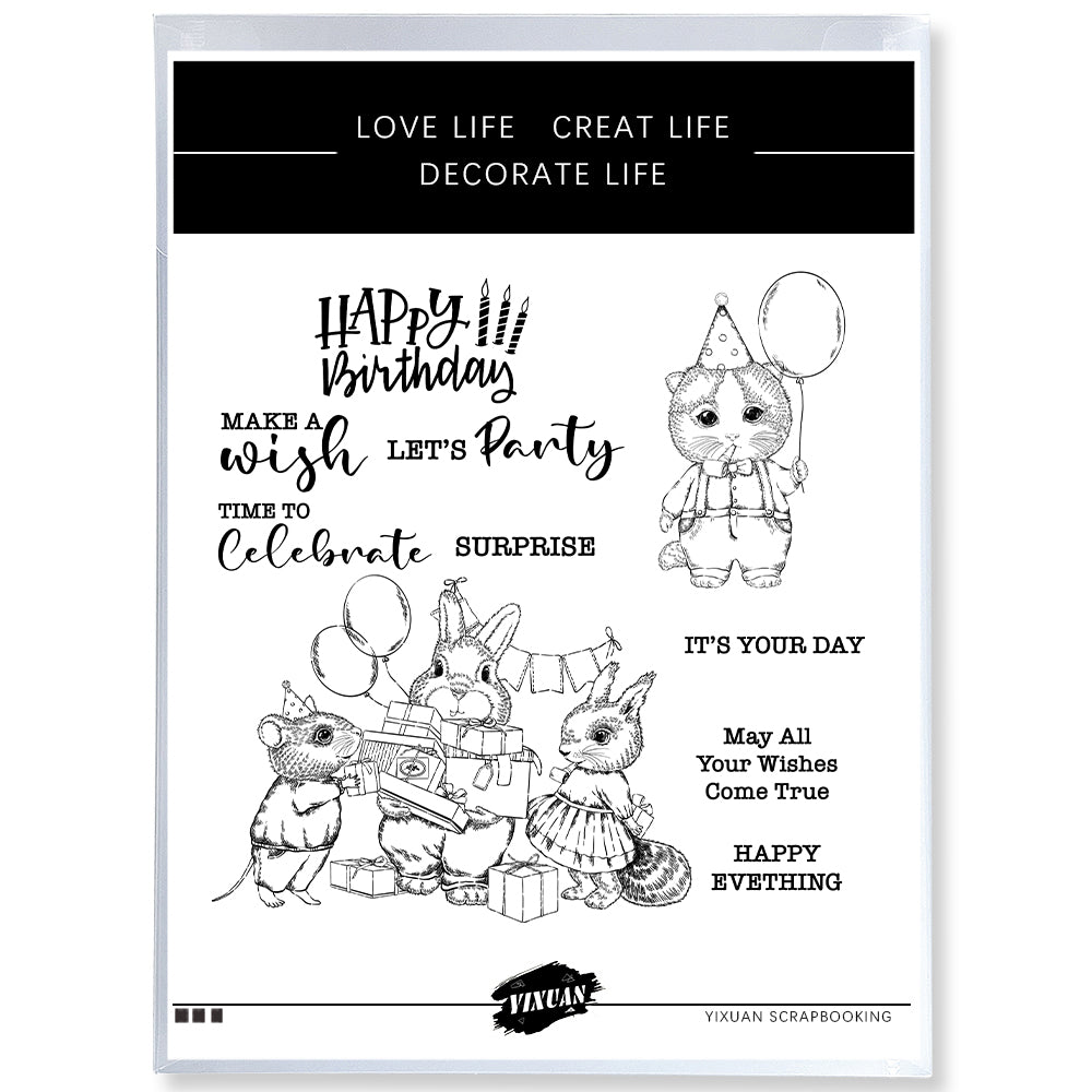 Happy Birthday To Animals Cute Kitty And Rabbits Cutting Dies And Stamp Set YX1095-S+D