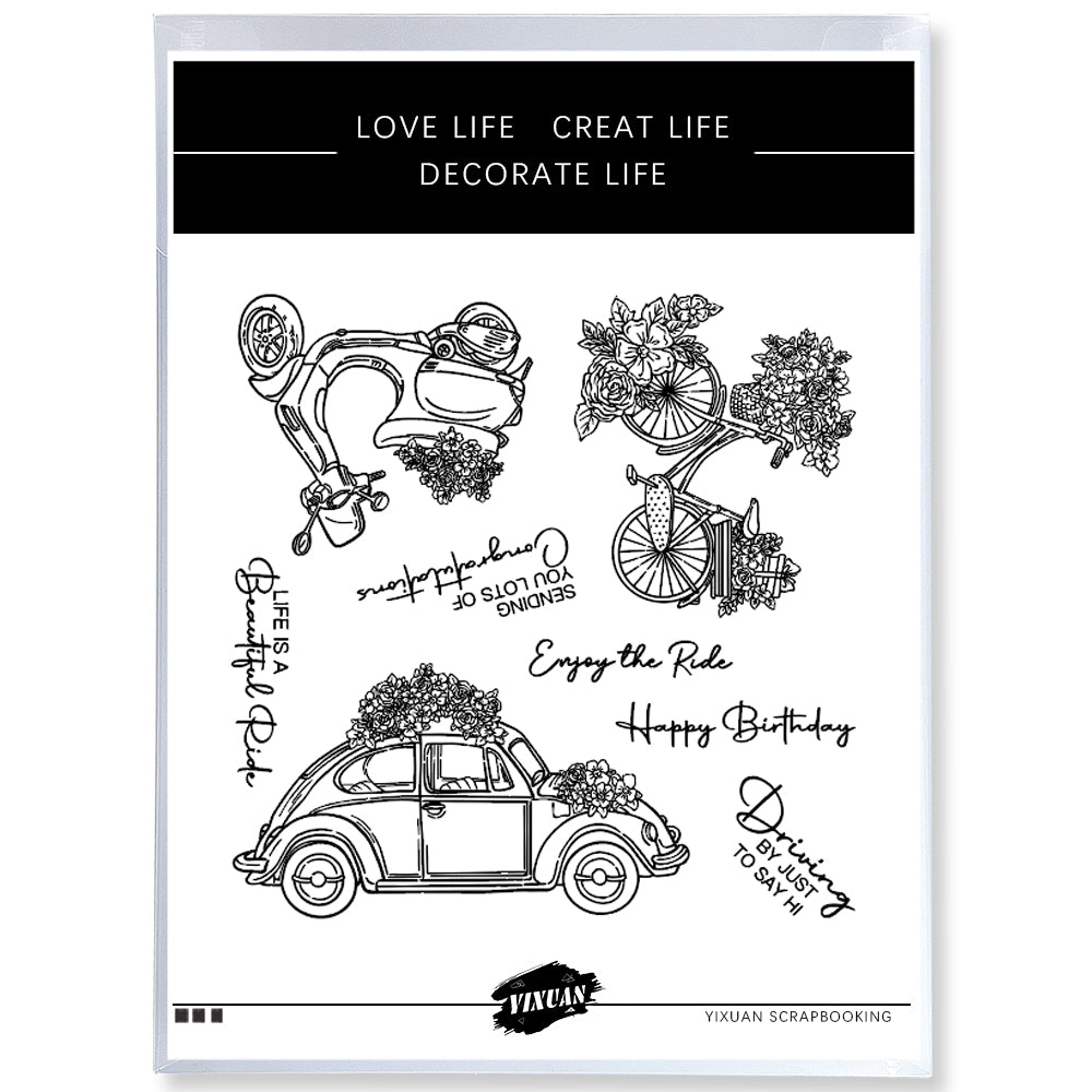 Spring Flowers And Cars Bicycle Motorcycle Cutting Dies And Stamp Set YX1084-S+D