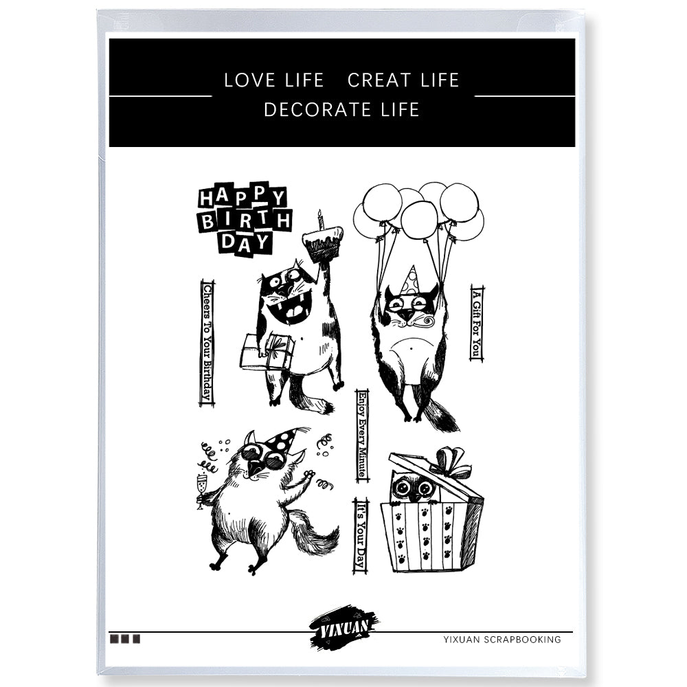 Happy Birthday Gifts Funny Cats Cutting Dies And Stamp Set YX1023-S+D