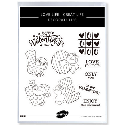 Cute Penguins And Love Cutting Dies And Stamp Set For Valentine's Day YX874-S+D