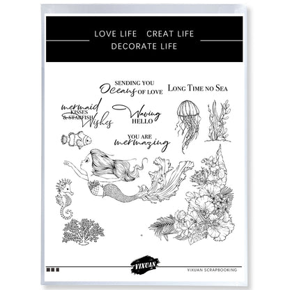 Sea Flowers And Beautiful Mermaid Cutting Dies And Stamp Set YX1021-S+D