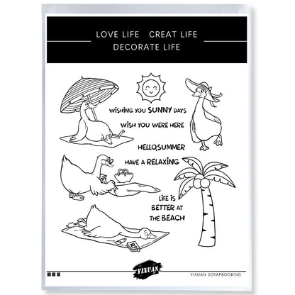 Summer Beach Palms And Cute Ducks Cutting Dies And Stamp Set YX1143-S+D