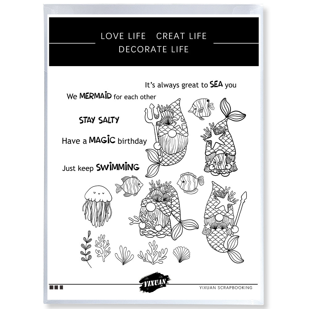 Cute Shine Mermaid Gnomes And Fish Clear Stamp YX1024-S