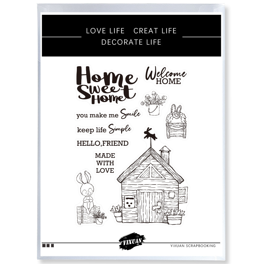 Cute Easter Rabbits And Cottage Clear Stamp YX897-S