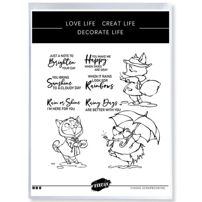 Kawaii Animals On Rainy Day Cutting Dies And Stamp Set YX1181-S+D
