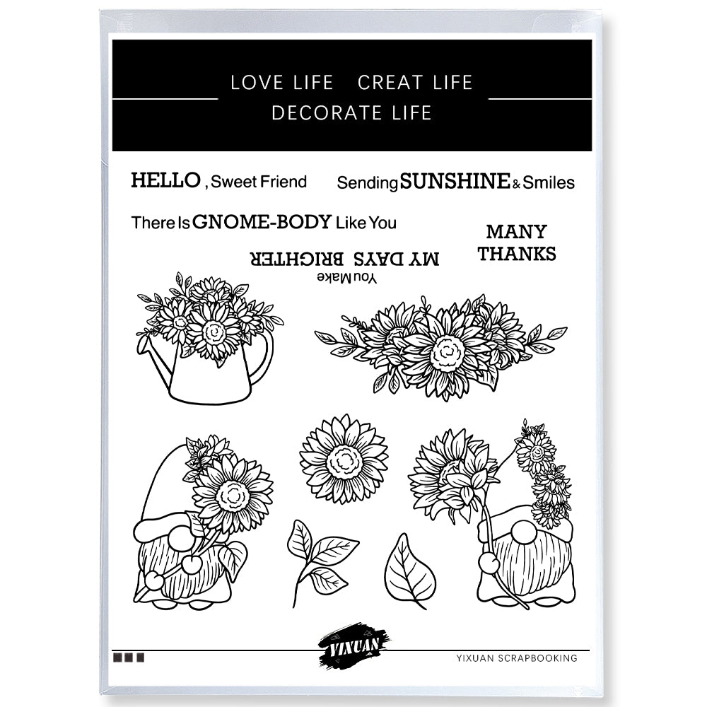Spring Series Blooming Sunflowers Gnome Clear Stamp YX1094-S
