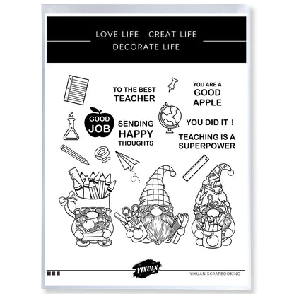 Back-to school Season Cute Studying Gnome Cutting Dies And Stamp Set YX1138-S+D
