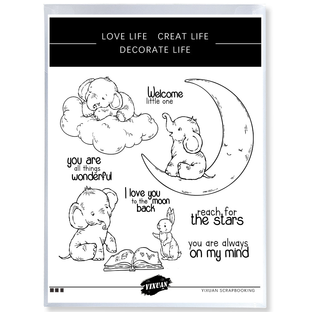 Cute Sleeping Elephant On Moon Clouds Cutting Dies And Stamp Set YX1203-S+D