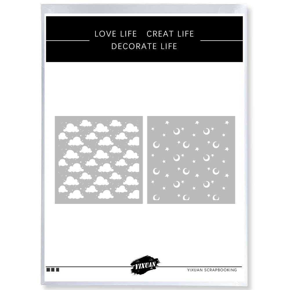 2pcs Moons And Stars In Clouds Plastic Stencils For Decor Scrapbooking Cards Background 20220817-114