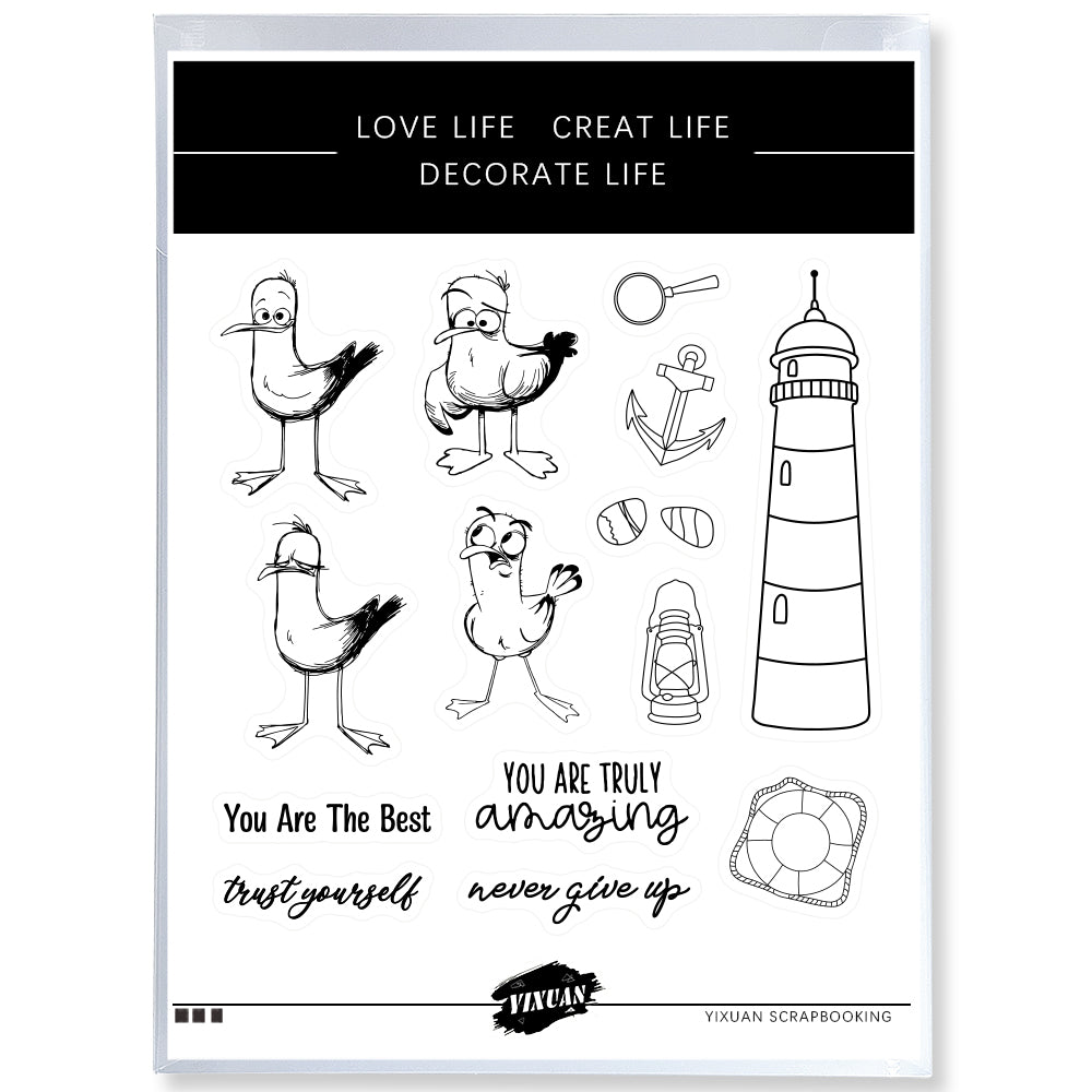 Lighthouse And Cute Funny Ducks Clear Stamp YX485-S