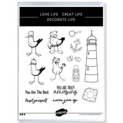 Lighthouse And Cute Funny Ducks Cutting Dies And Stamp Set YX485-S+D