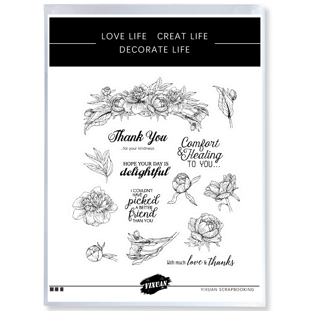 Blooming Peony Flowers Cutting Dies And Stamp Set YX651-S+D