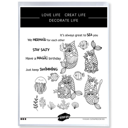 Cute Shine Mermaid Gnomes And Fish Cutting Dies And Stamp Set YX1024-S+D