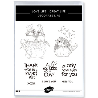 Happy Valentine's Day Love Birds Gnome Cups Cutting Dies And Stamp Set YX930-S+D