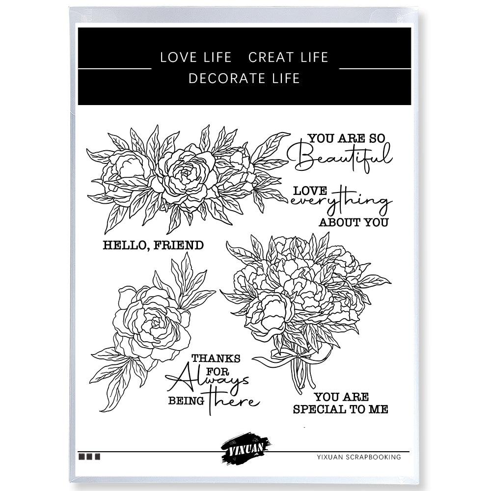 Spring Blooming Peony Flowers And Leaves Cutting Dies And Stamp Set YX1198-S+D