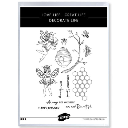 Sweet Honey And Bee Girl Fairy Cutting Dies And Stamp Set YX1131-S+D