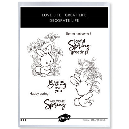 Spring Flowers And Cute Rabbits Cutting Dies And Stamp Set YX899-S+D