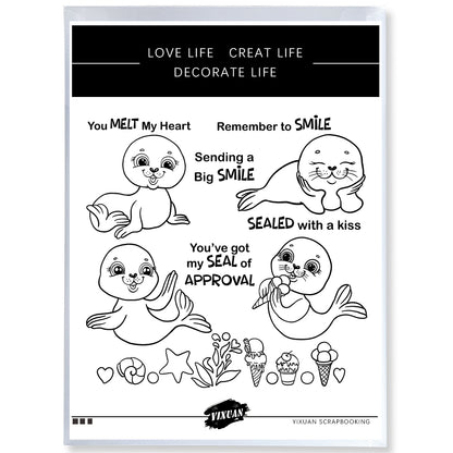 Cute Cartoon Dolphin And Sea Lion Cutting Dies And Stamp Set YX1185-S+D