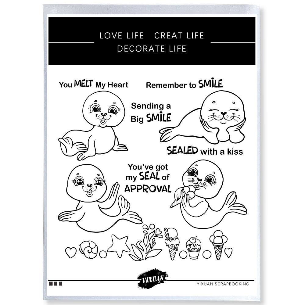 Cute Cartoon Dolphin And Sea Lion Cutting Dies And Stamp Set YX1185-S+D