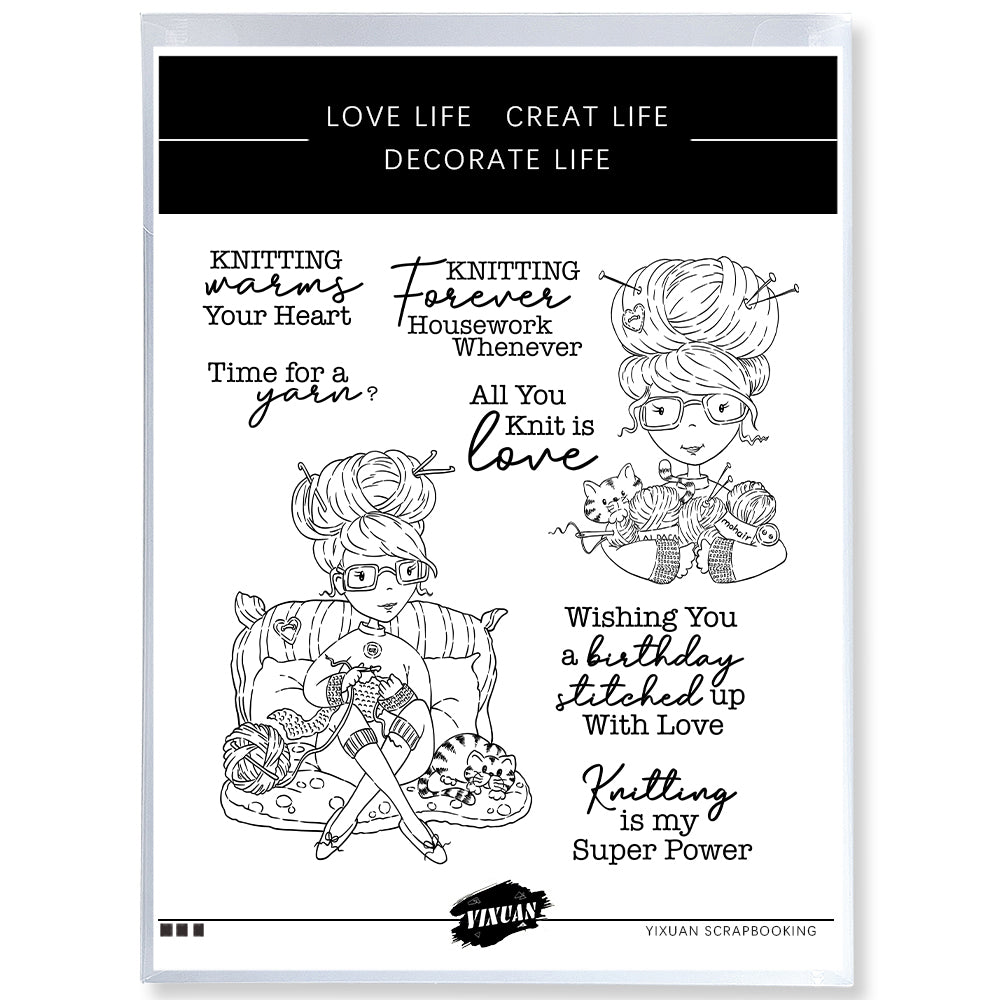 DIY Knitting Women On Soft Sofa Cutting Dies And Stamp Set YX1179-S+D
