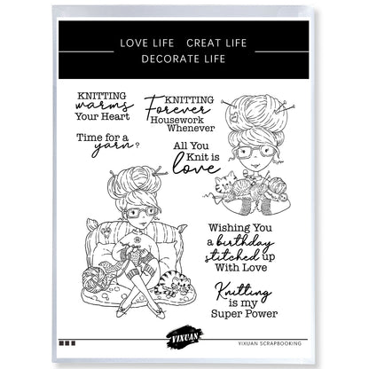 DIY Knitting Women On Soft Sofa Cutting Dies And Stamp Set YX1179-S+D