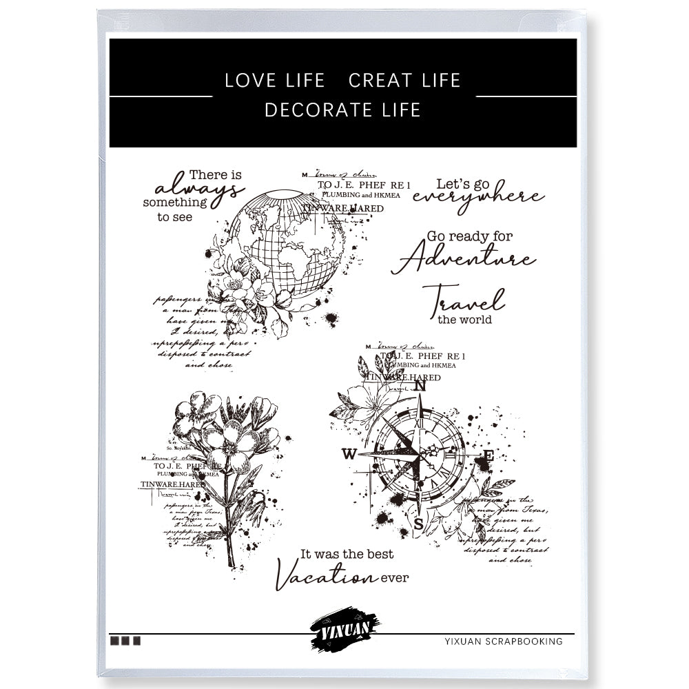 Travel Around The Earth And Flowers Cutting Dies And Stamp Set YX937-S+D