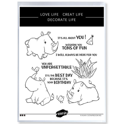 Cute Cartoon Rhinoceros Cutting Dies And Stamp Set YX1148-S+D