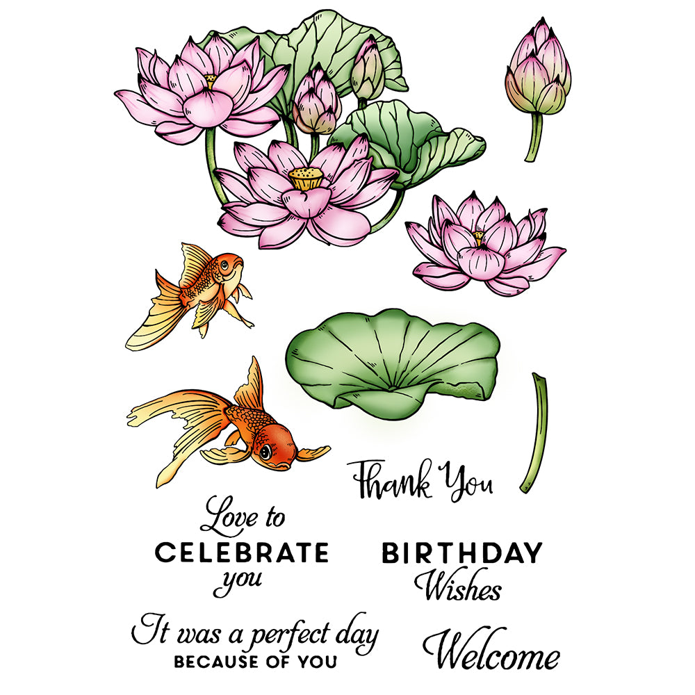 Summer Pond Lotus And Koi Cutting Dies And Stamp Set YX521-S+D