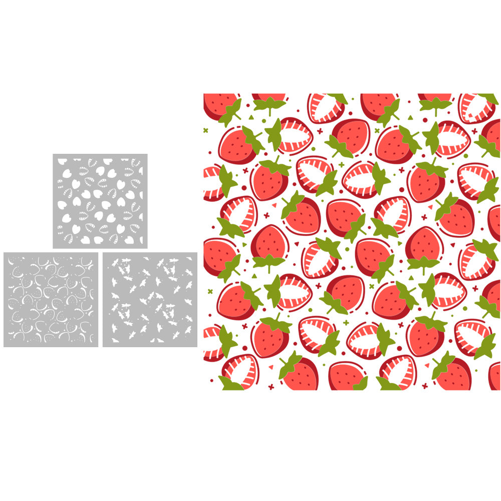 3pcs Spring Series Sweet Strawberry Plastic Stencils For Decor Scrapbooking Cards Background 20220817-110
