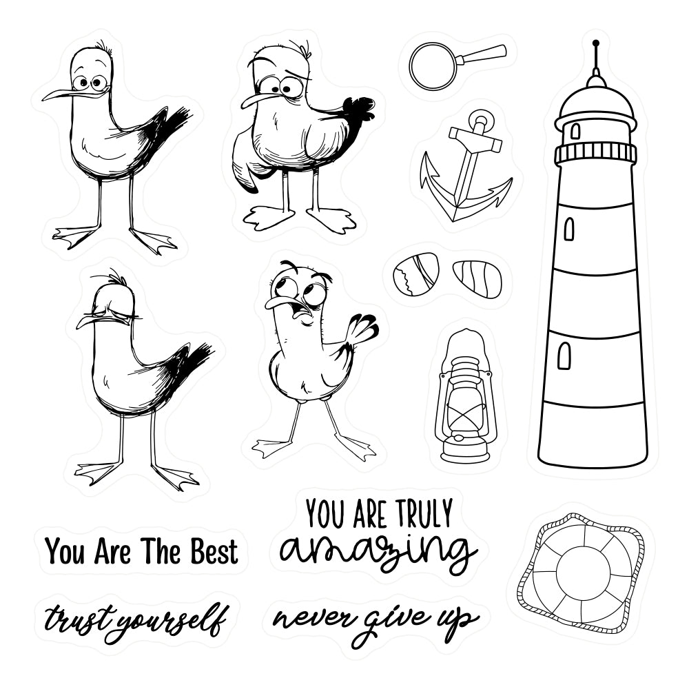 Lighthouse And Cute Funny Ducks Clear Stamp YX485-S