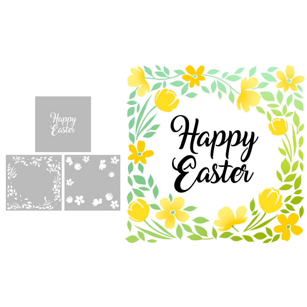 3pcs Happy Easter And Leaves Floral Plastic Stencils For Decor Scrapbooking Cards Background YX998