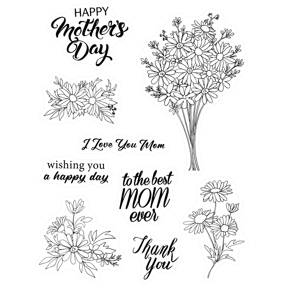 Blooming Daisy Flowers Mother's Day Clear Stamp YX508-S