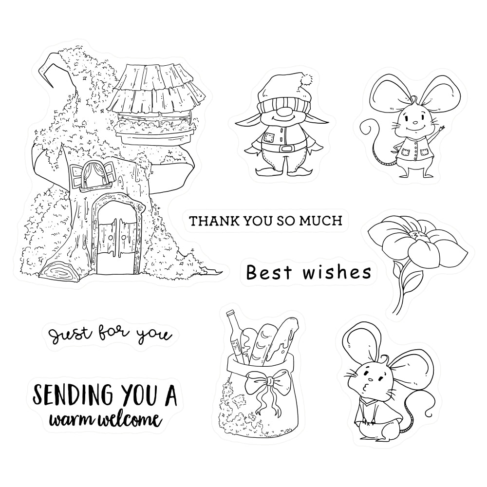 Kawaii Mouse Nature House Clear Stamp YX479-S