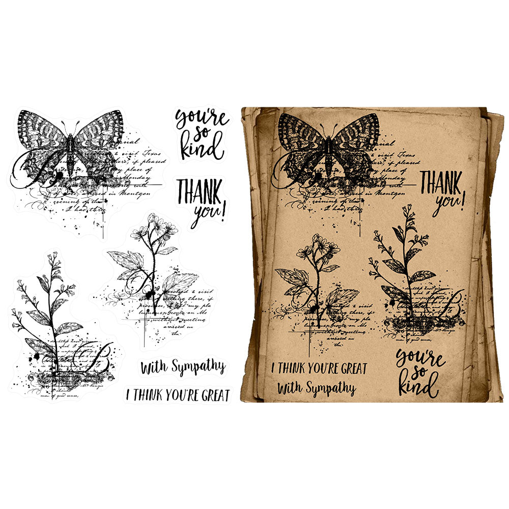 Vintage Beatiful Butterfly And Flowers Clear Stamp YX789