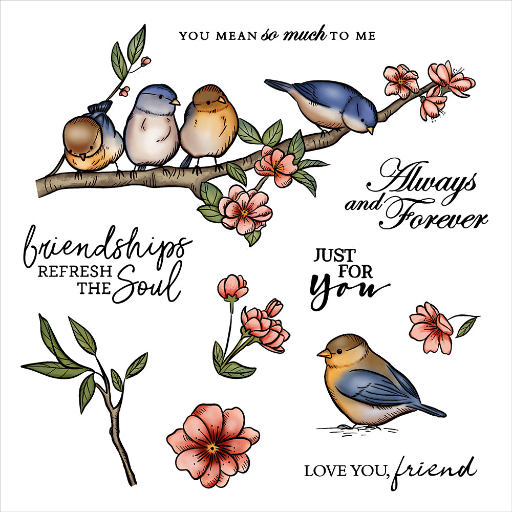 Spring Birds And Peach Blossom Cutting Dies And Stamp Set YX381-S+D