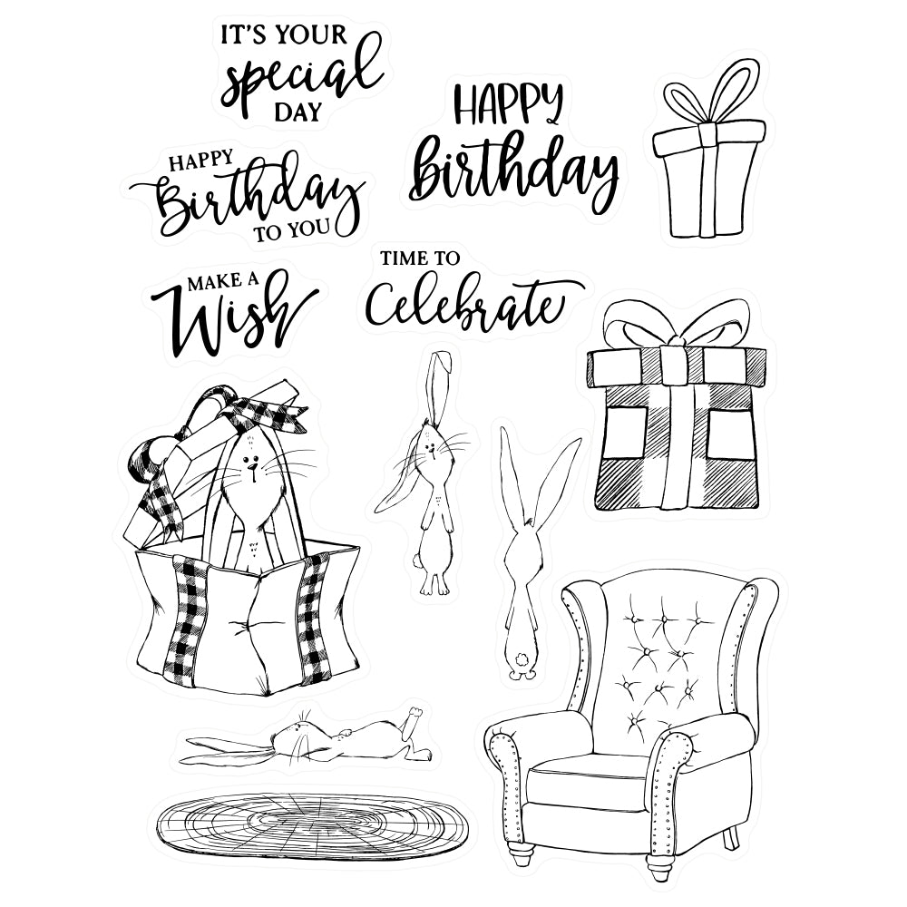 Cute Rabbits Gifts Happy Birthday Clear Stamp YX509-S